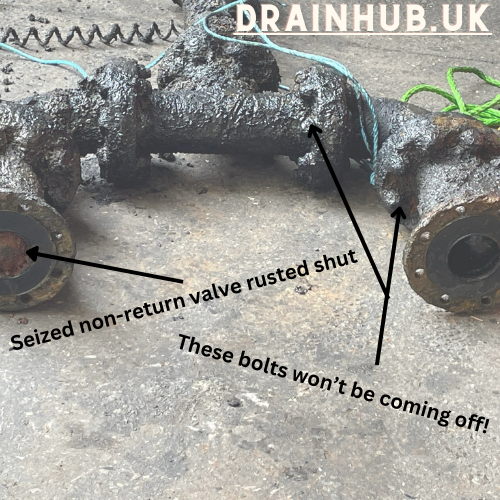 Example of scale and rust on a pump rising main
