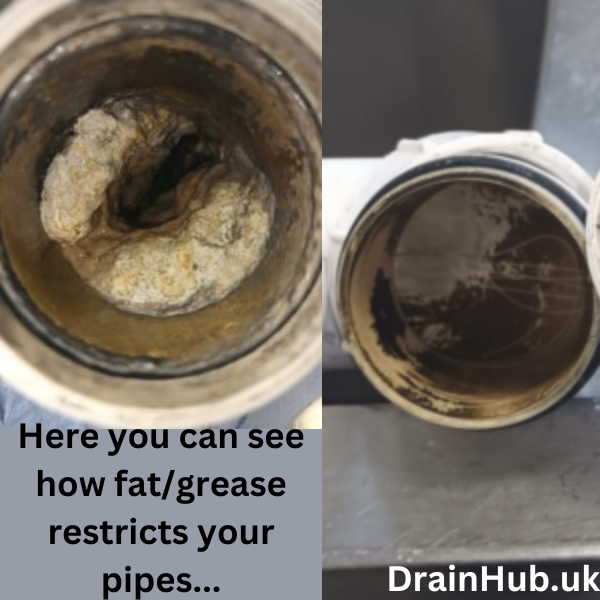 Before and after fat and grease removal from a pipe